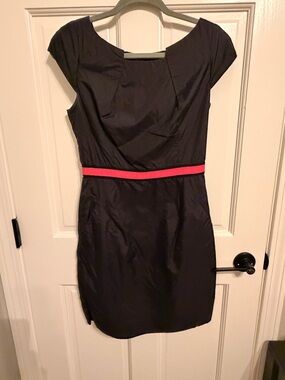Milly of New York Black Mini Dress with Red Waistband